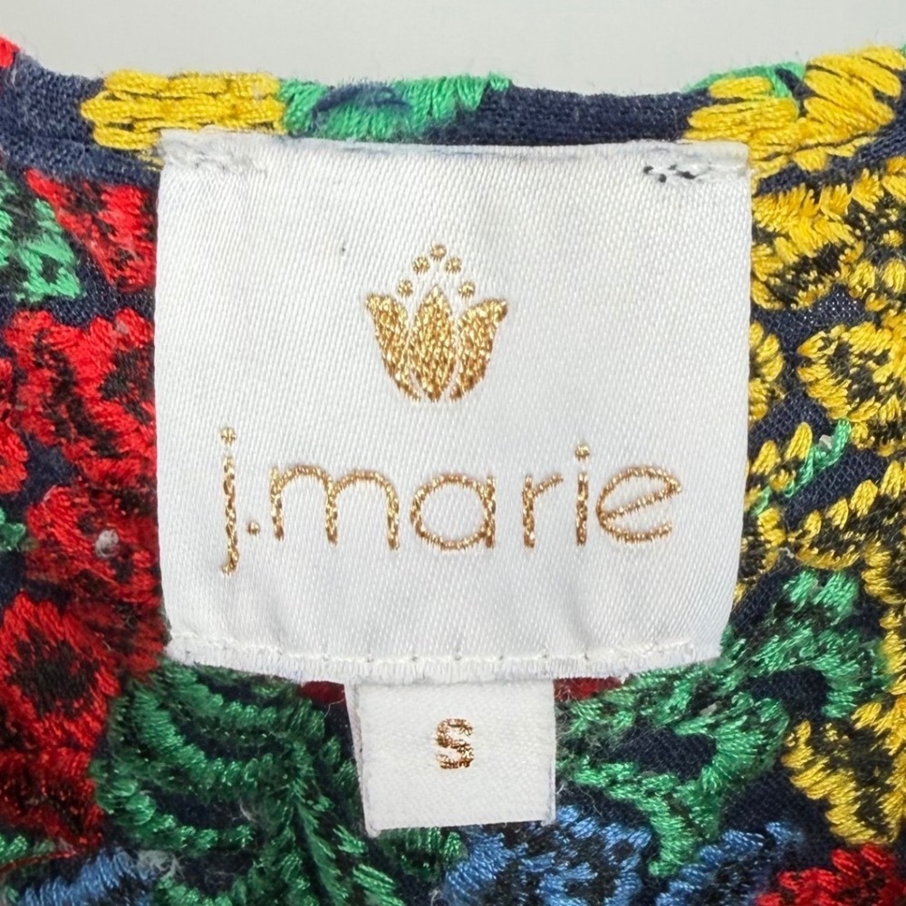 J. Marie Sarah Mini Dress Navy Blue Multicolor Floral Embroidered Sleeveless S - Picture 3 of 13